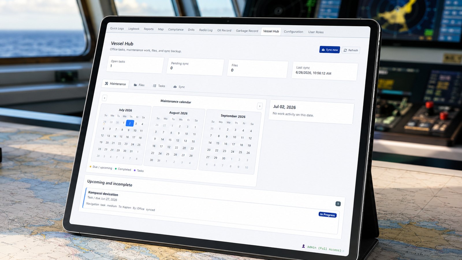 Digibook Fleet Hub and maintenance calendar on a tablet